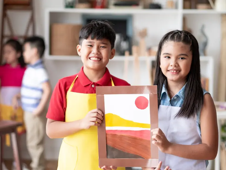 Art classes with diverse individuals, please include nice paintings and artworks