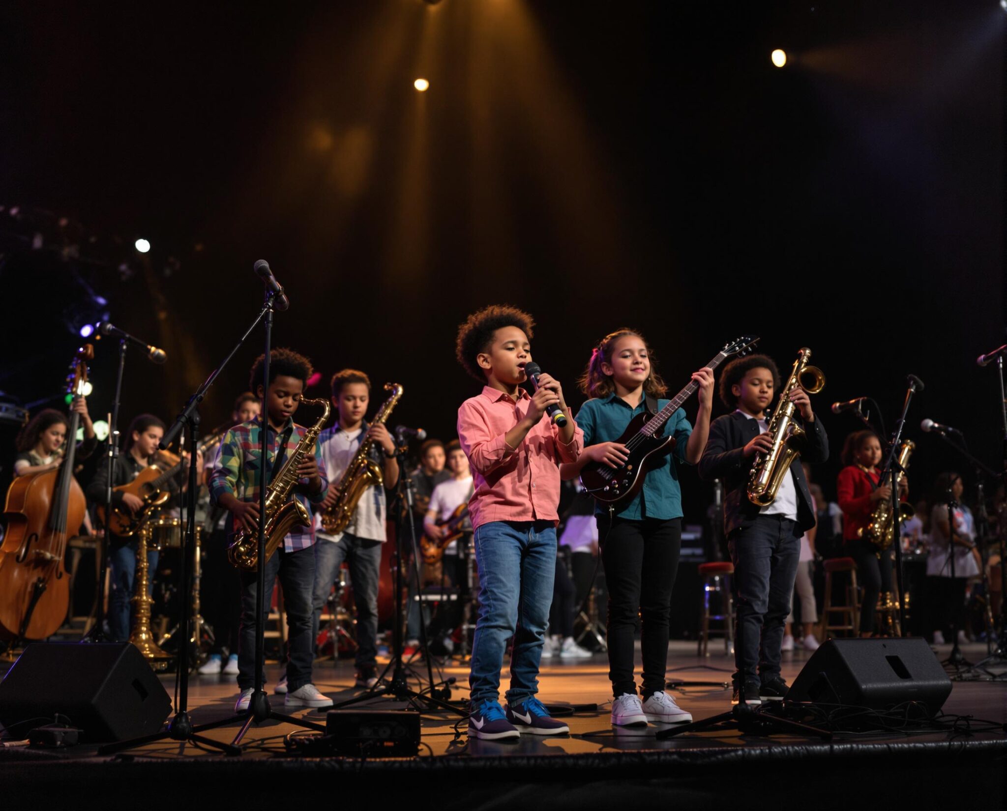 Young students performing together in a Learn The Arts live music ensemble recital