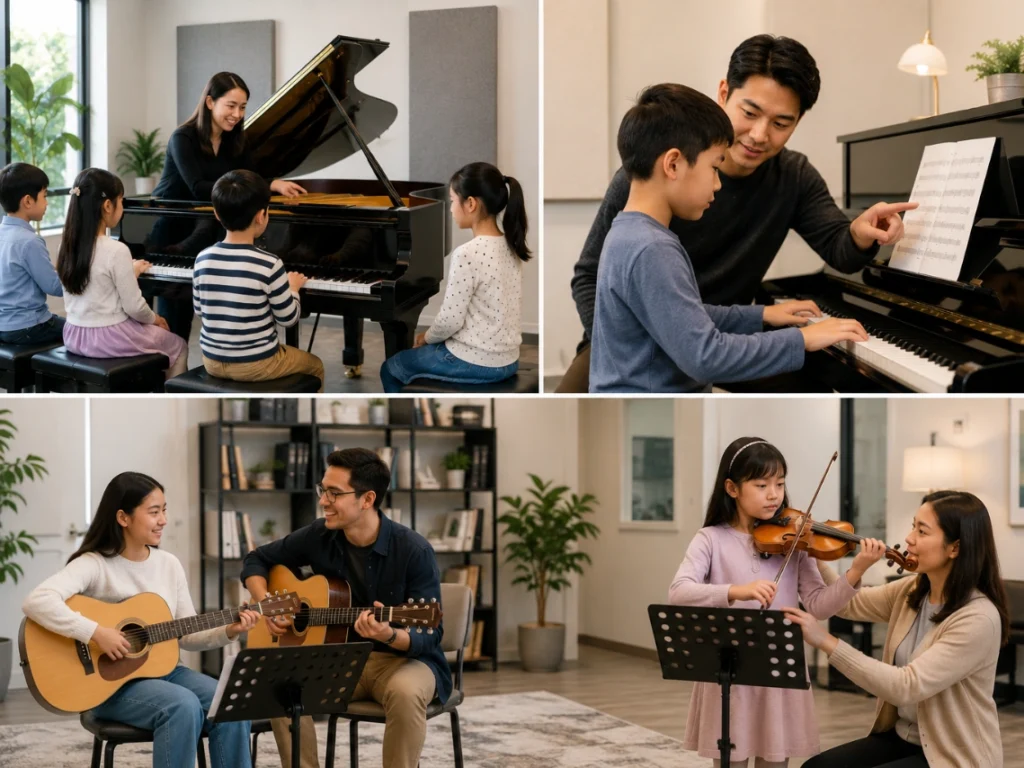 Group and private class settings in a music school environment