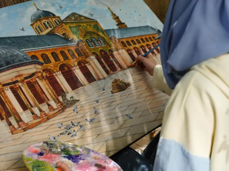 Mixed media artwork featuring collage, paint, and textured materials created by contemporary artists