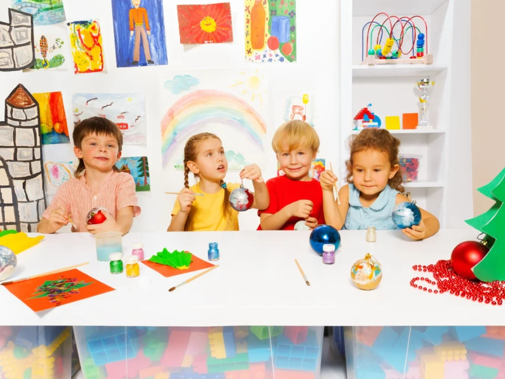 Students attending a painting class in California, working on a colorful canvas while receiving guidance from an art instructor in a creative studio environment